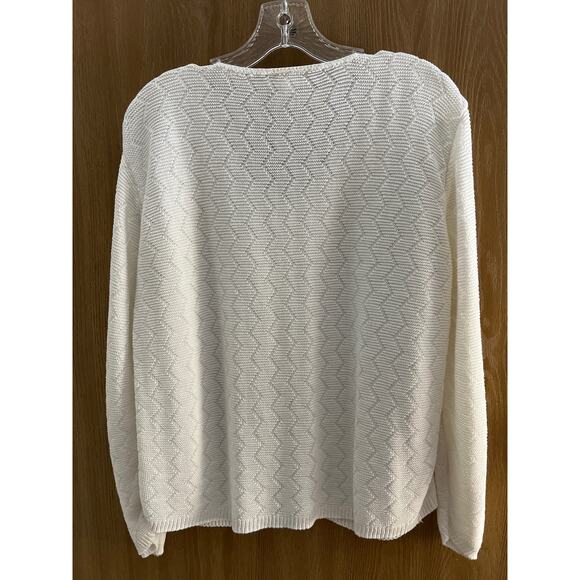 Reba Rose Button-Down Long Sleeve Cardigan | Women's L Cotton Blend | White - Picture 2 of 4